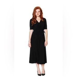 Plus Size Von Maur MSK Elbow Sleeve V-Neck Solid Midi Belted Dress